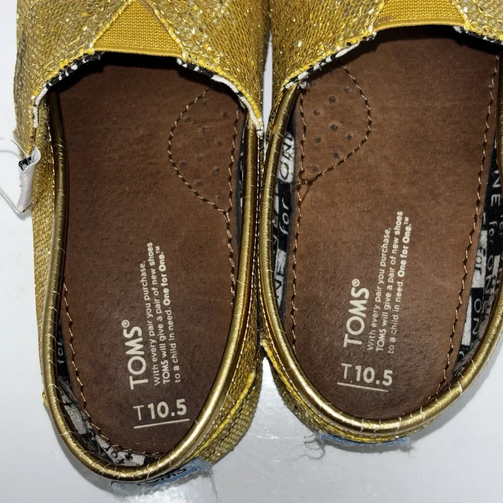 TOMS Classic Kids Gold Glitter Slip On Alpargata Shoes Size 10.5 Toddler